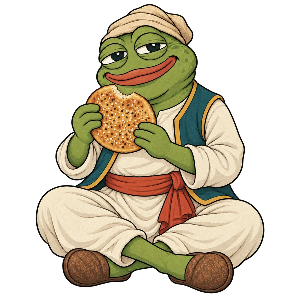 Ali sits inside enjoying his sesame bread.