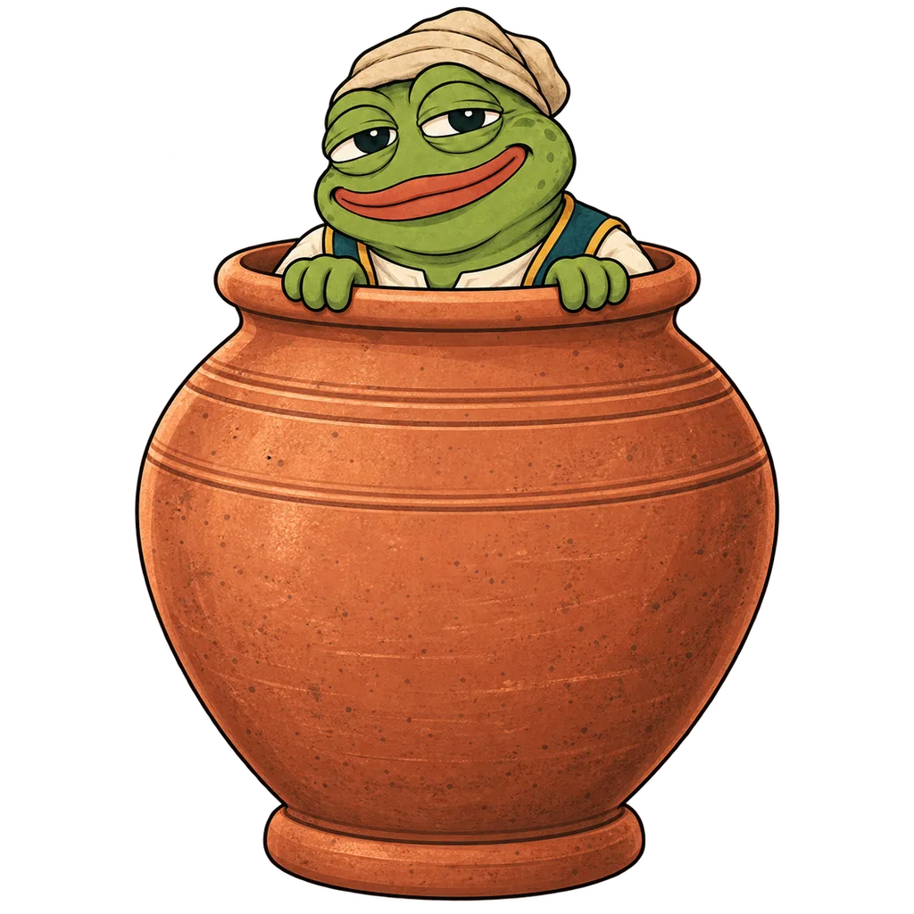 Ali peeks out of a terracotta jar.